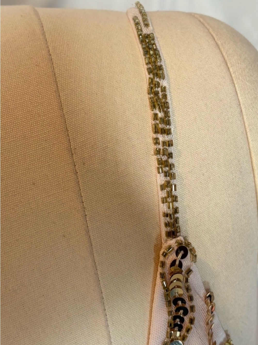 Floral Embroidered Ivory Evening Gown with Pink & Gold Detail - Picture 9 of 13
